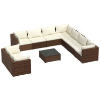 Set Divani da Giardino 10 pz con Cuscini in Polyrattan Marrone cod mxl 49845