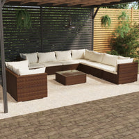 Set Divani da Giardino 10 pz con Cuscini in Polyrattan Marrone cod mxl 49845