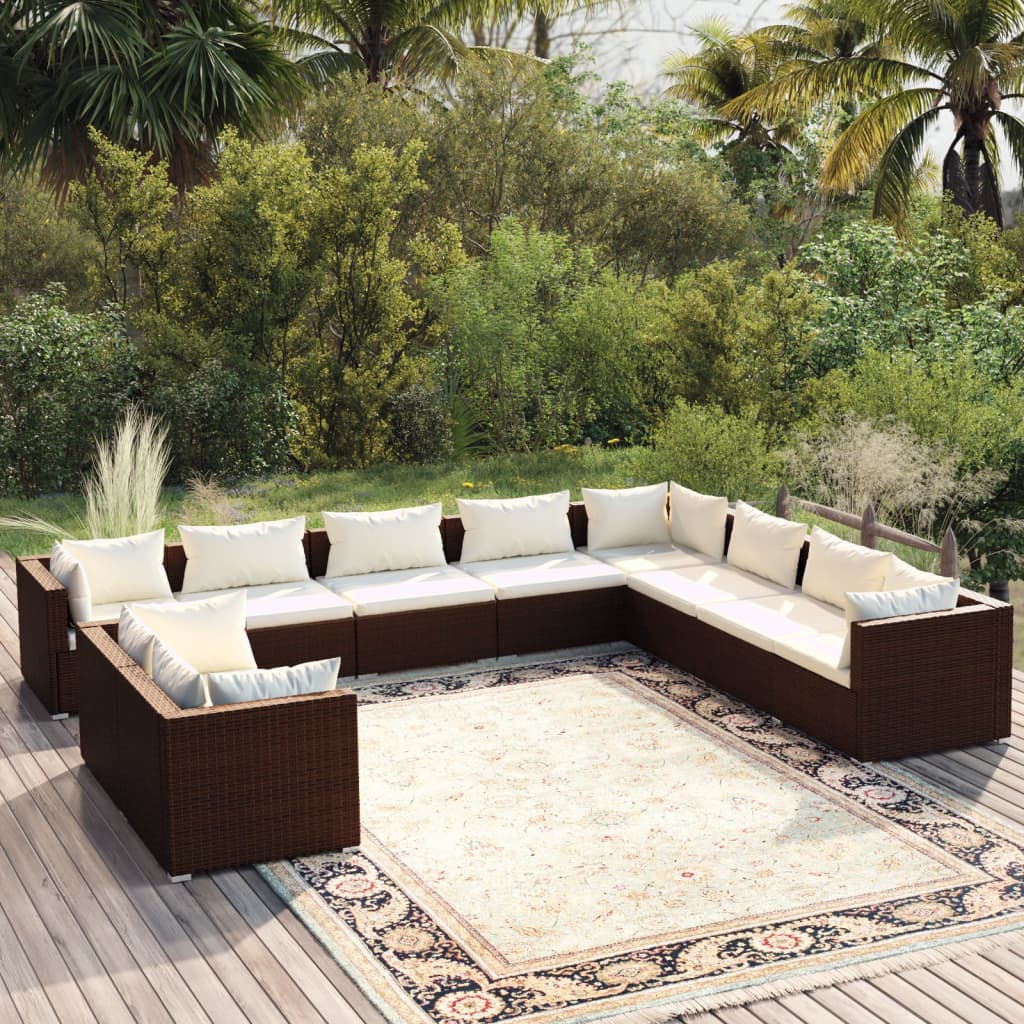 Set Divani da Giardino 10 pz con Cuscini in Polyrattan Marrone cod mxl 36183