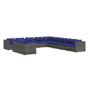 Set Divani da Giardino 11 pz con Cuscini in Polyrattan Grigio 3102534