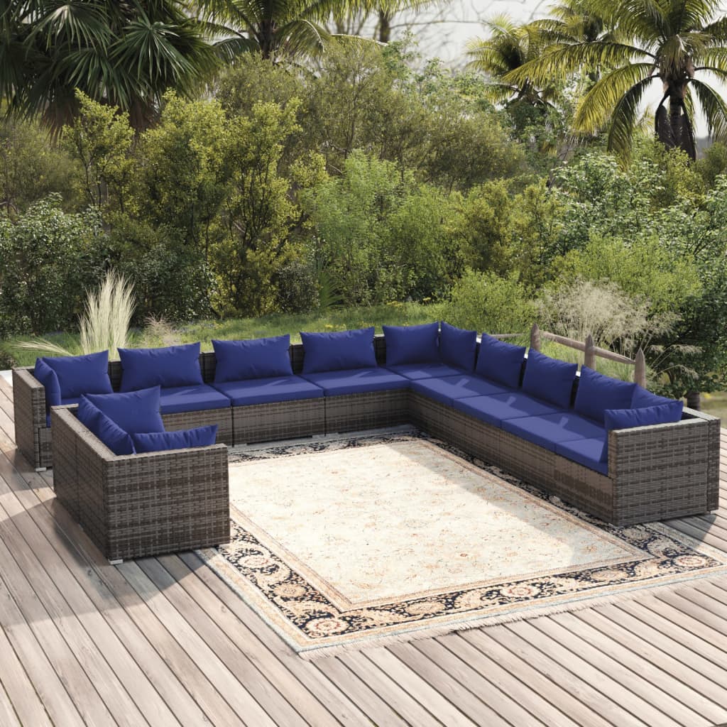 Set Divani da Giardino 11 pz con Cuscini in Polyrattan Grigio 3102534