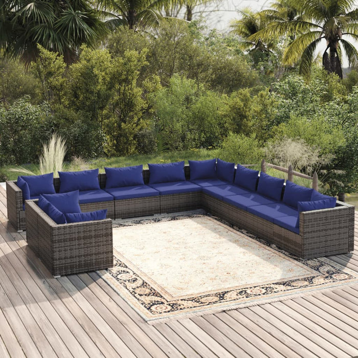 Set Divani da Giardino 11 pz con Cuscini in Polyrattan Grigio 3102534