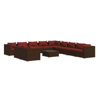 Set Divani da Giardino 12 pz con Cuscini Marrone in Polyrattan 3102539