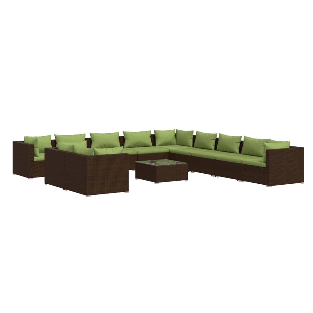 Set Divani da Giardino 12 pz con Cuscini in Polyrattan Marrone cod mxl 39084