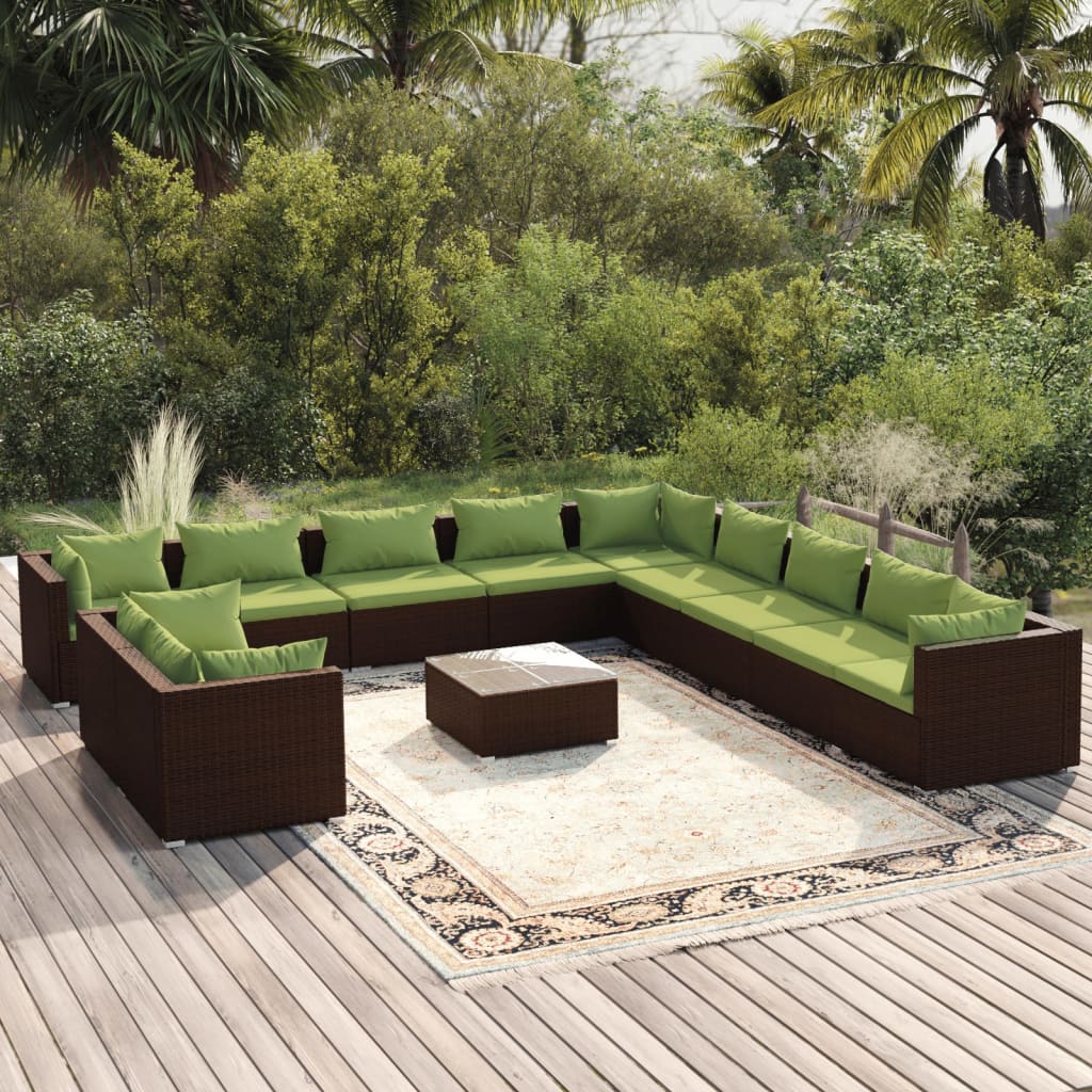 Set Divani da Giardino 12 pz con Cuscini in Polyrattan Marrone cod mxl 39084