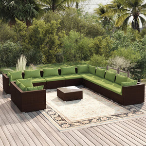 Set Divani da Giardino 12 pz con Cuscini in Polyrattan Marrone cod mxl 39084