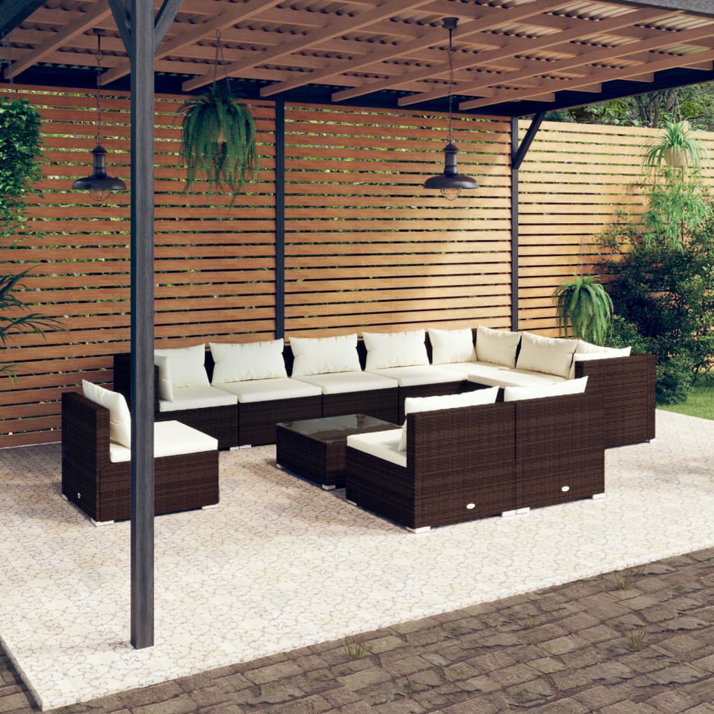 Set Divani da Giardino 11 pz con Cuscini in Polyrattan Marrone 3102602