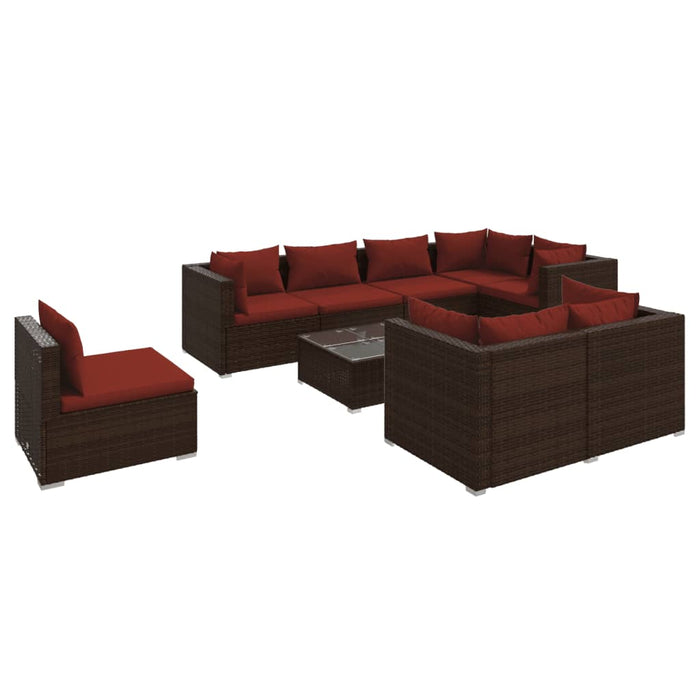 Set Divani da Giardino 9 pz con Cuscini in Polyrattan Marrone 3102619