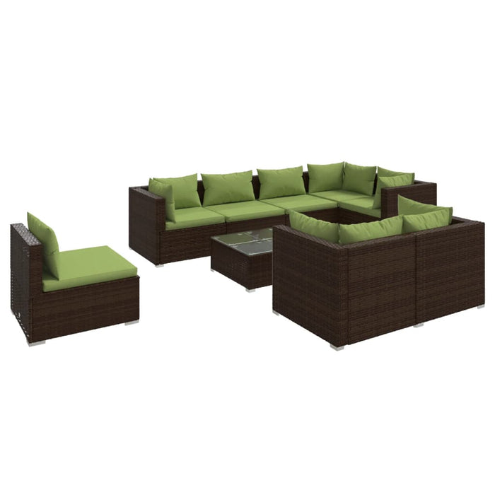 Set Divani da Giardino 9 pz con Cuscini in Polyrattan Marrone 3102620