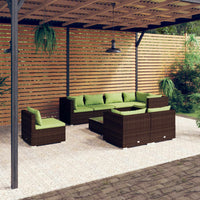 Set Divani da Giardino 9 pz con Cuscini in Polyrattan Marrone 3102620