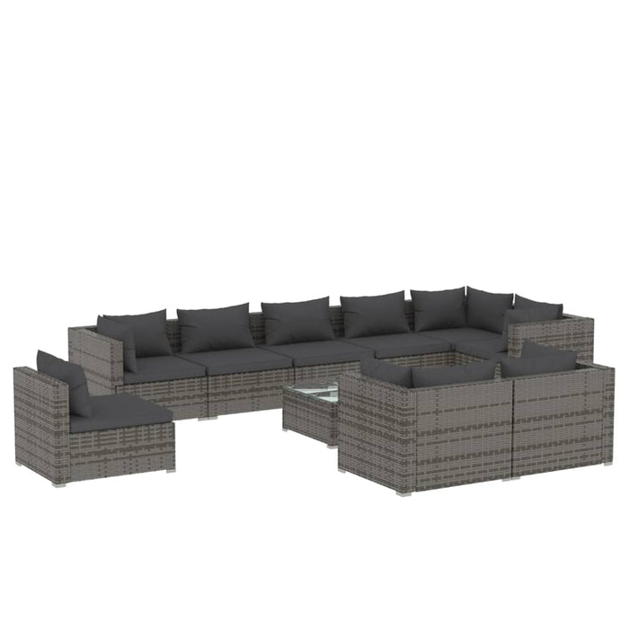 Set Divani da Giardino 10 pz con Cuscini in Polyrattan Grigio 3102637