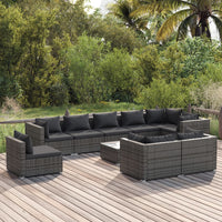 Set Divani da Giardino 10 pz con Cuscini in Polyrattan Grigio 3102637