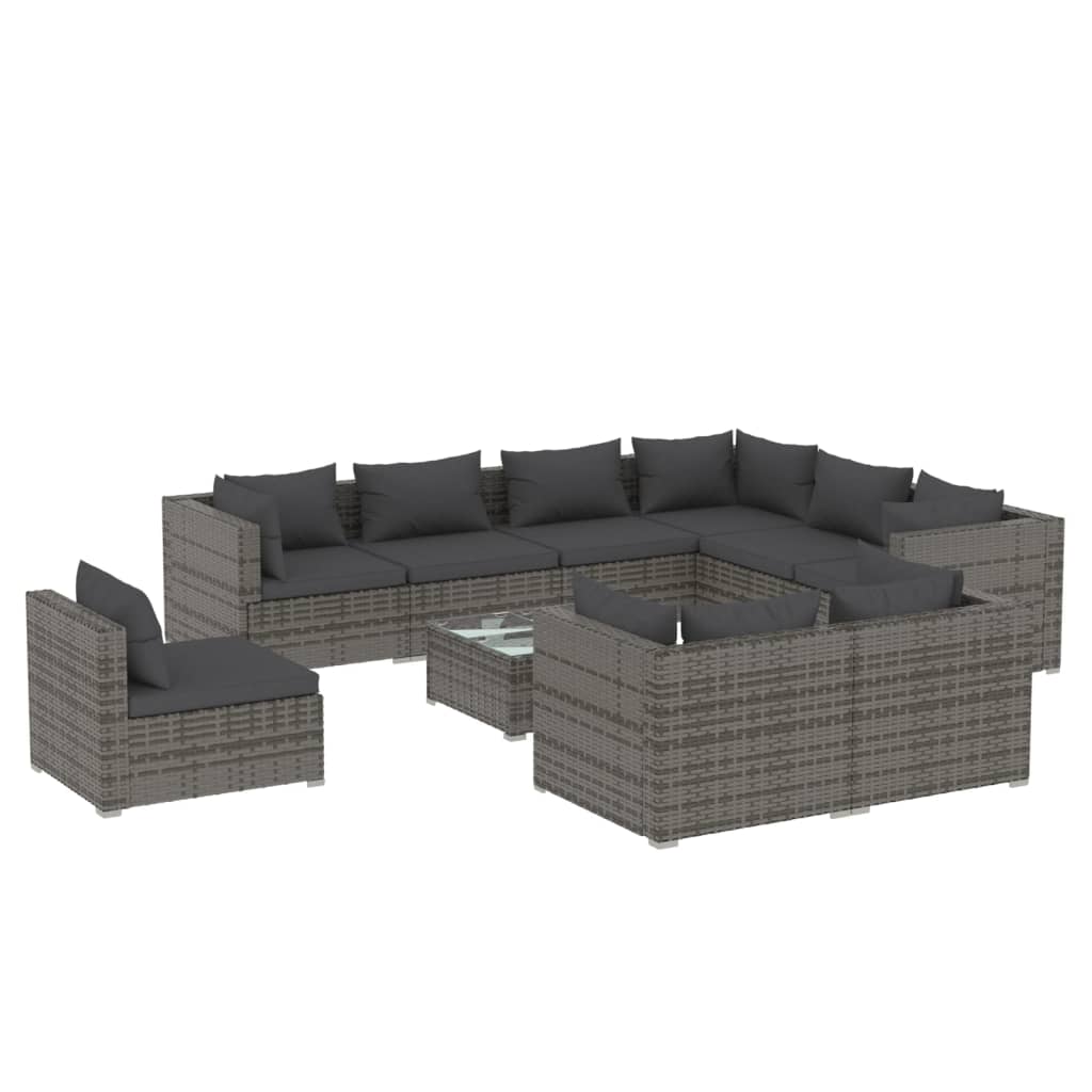 Set Divani da Giardino 10 pz con Cuscini in Polyrattan Grigio 3102653
