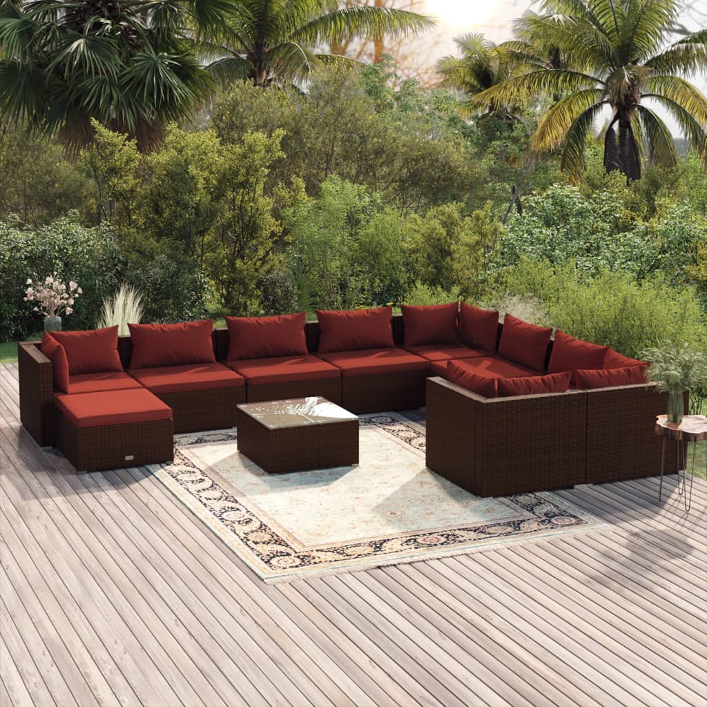 Set Divani da Giardino 11 pz con Cuscini in Polyrattan Marrone cod mxl 31386