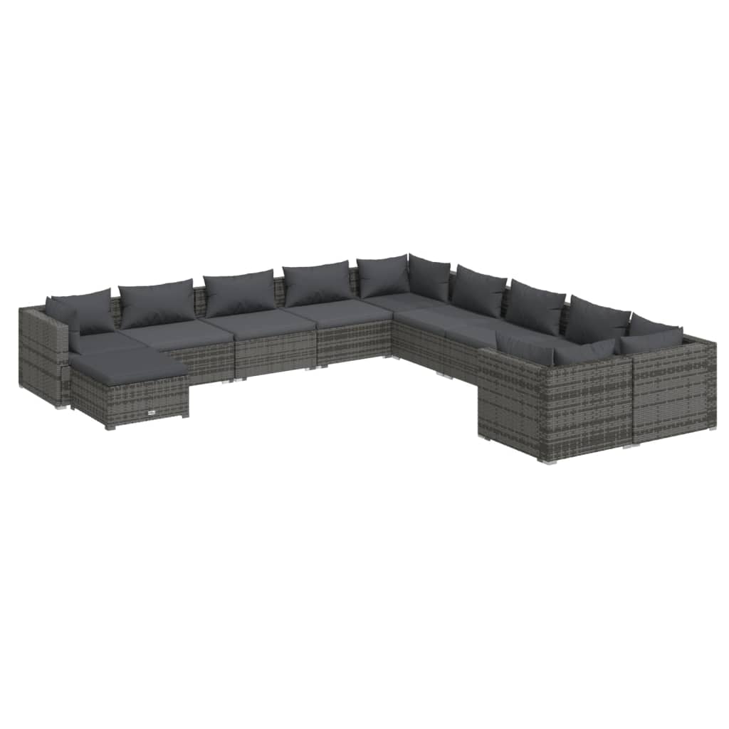 Set Divani da Giardino 11 pz con Cuscini in Polyrattan Grigio 3102709