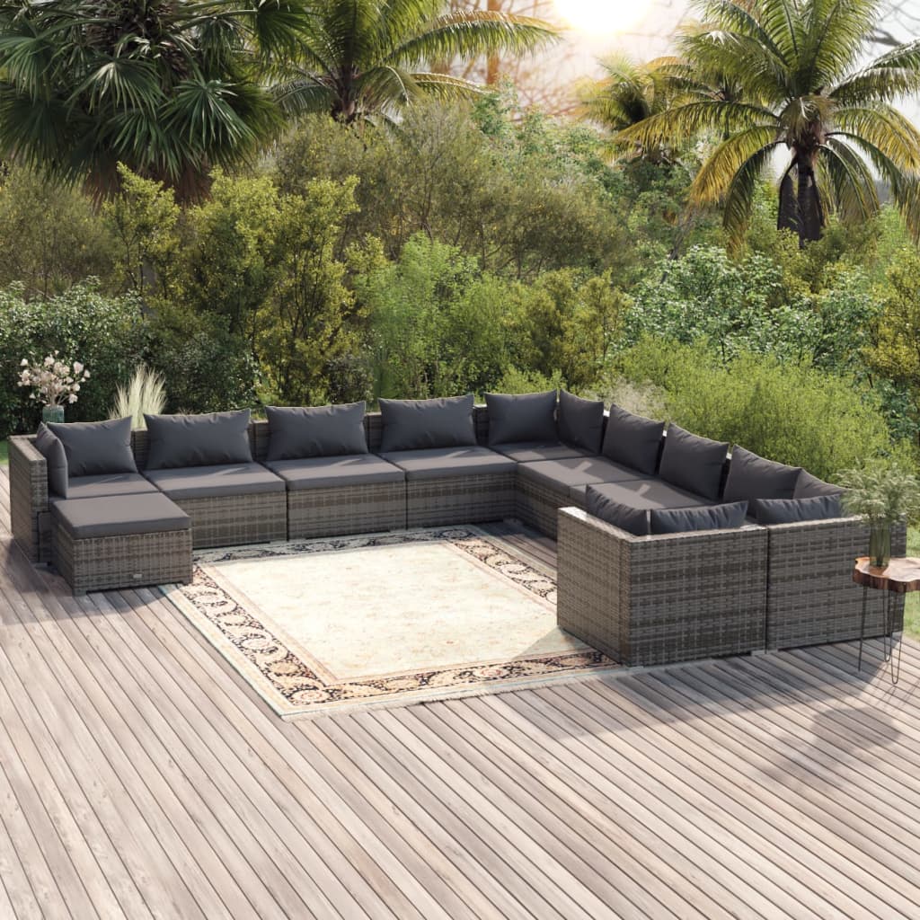 Set Divani da Giardino 11 pz con Cuscini in Polyrattan Grigio 3102709