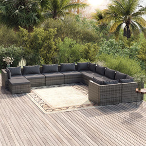 Set Divani da Giardino 11 pz con Cuscini in Polyrattan Grigio 3102709