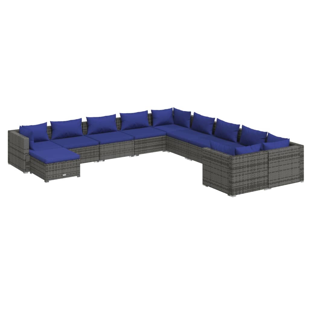 Set Divani da Giardino 11 pz con Cuscini in Polyrattan Grigio 3102710