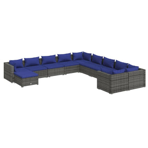 Set Divani da Giardino 11 pz con Cuscini in Polyrattan Grigio 3102710