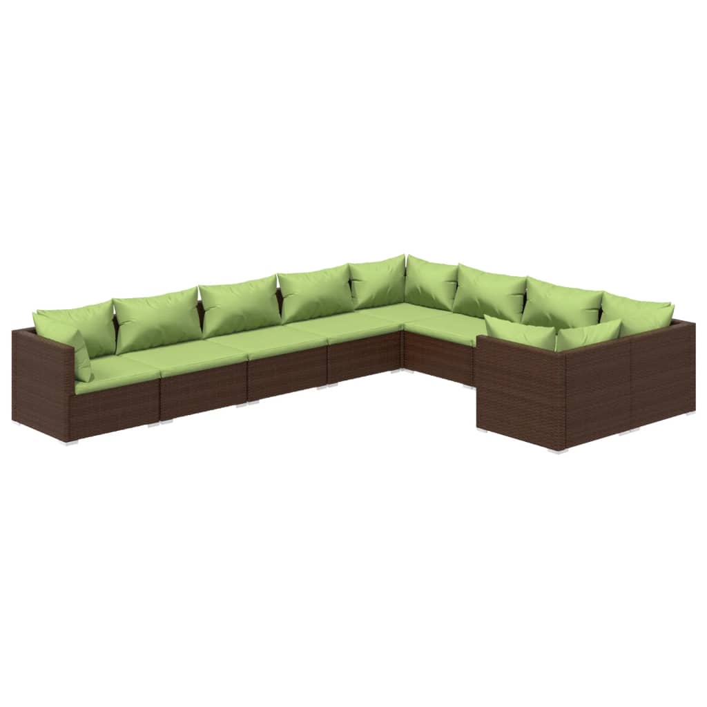 Set Divani da Giardino 9 pz con Cuscini in Polyrattan Marrone 3102764