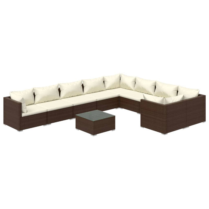 Set Divani da Giardino 10 pz con Cuscini in Polyrattan Marrone 3102770