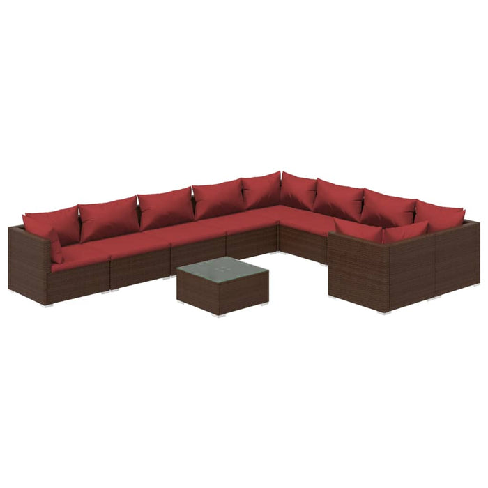 Set Divani da Giardino 10 pz con Cuscini in Polyrattan Marrone cod mxl 31390