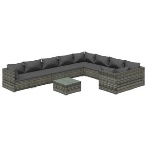 Set Divani da Giardino 10 pz con Cuscini in Polyrattan Grigio cod mxl 43808