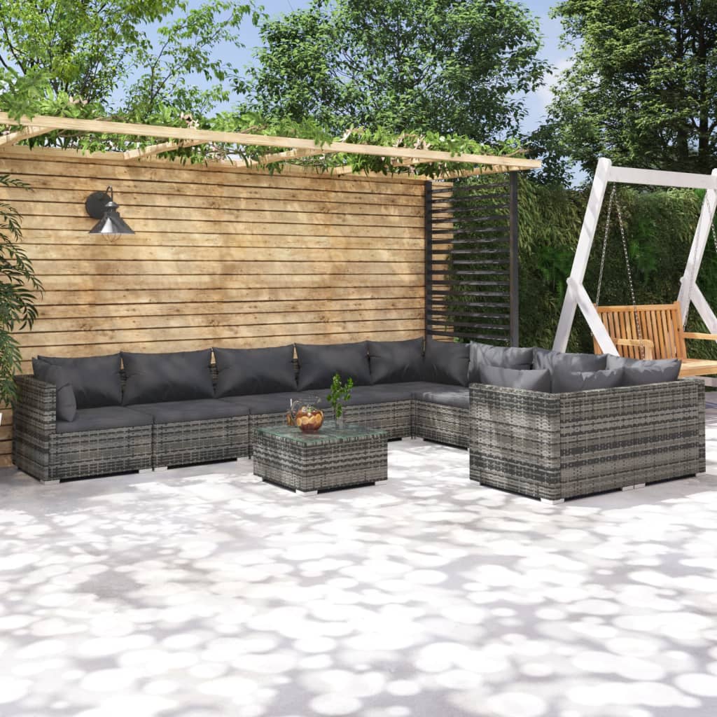 Set Divani da Giardino 10 pz con Cuscini in Polyrattan Grigio cod mxl 43808