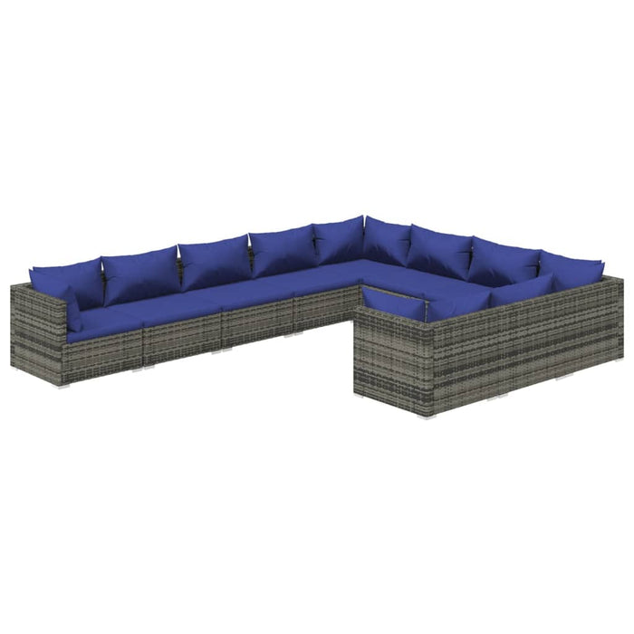 Set Divani da Giardino 10 pz con Cuscini in Polyrattan Grigio 3102782
