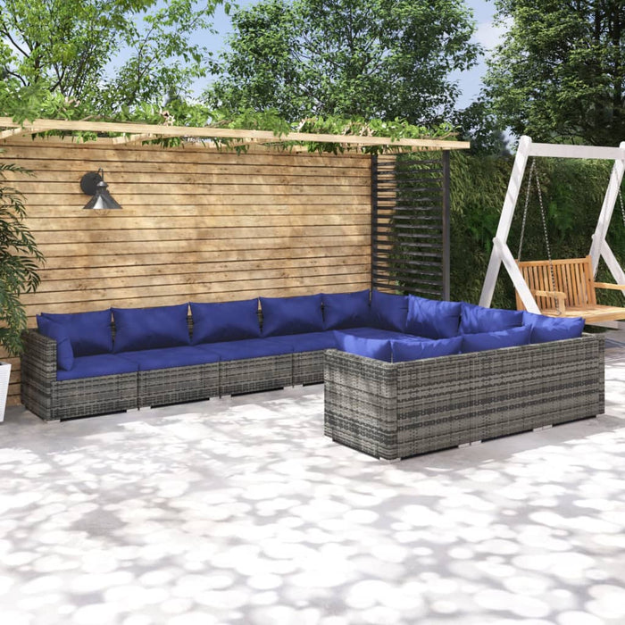 Set Divani da Giardino 10 pz con Cuscini in Polyrattan Grigio 3102782
