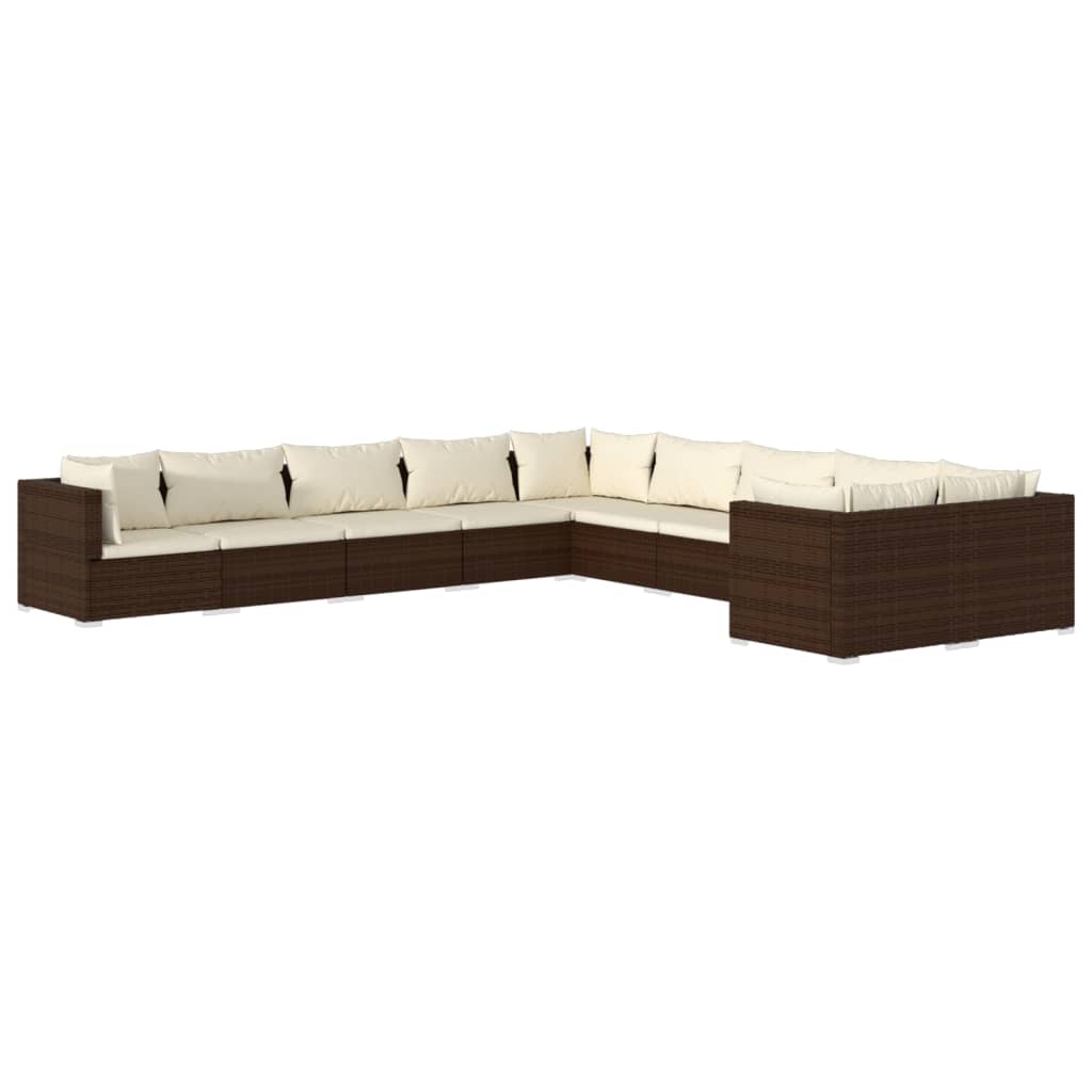 Set Divani da Giardino 10 pz con Cuscini in Polyrattan Marrone 3102794