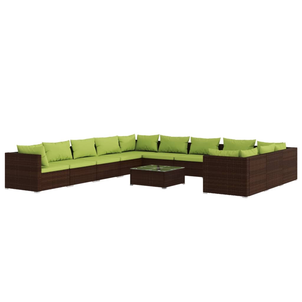 Set Divani da Giardino 12 pz con Cuscini in Polyrattan Marrone 3102820