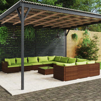 Set Divani da Giardino 12 pz con Cuscini in Polyrattan Marrone 3102820