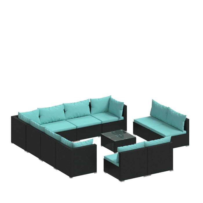 Set Divani da Giardino 12 pz con Cuscini in Polyrattan Nero 3102833