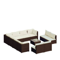 Set Divani da Giardino 12 pz con Cuscini in Polyrattan Marrone cod mxl 42492