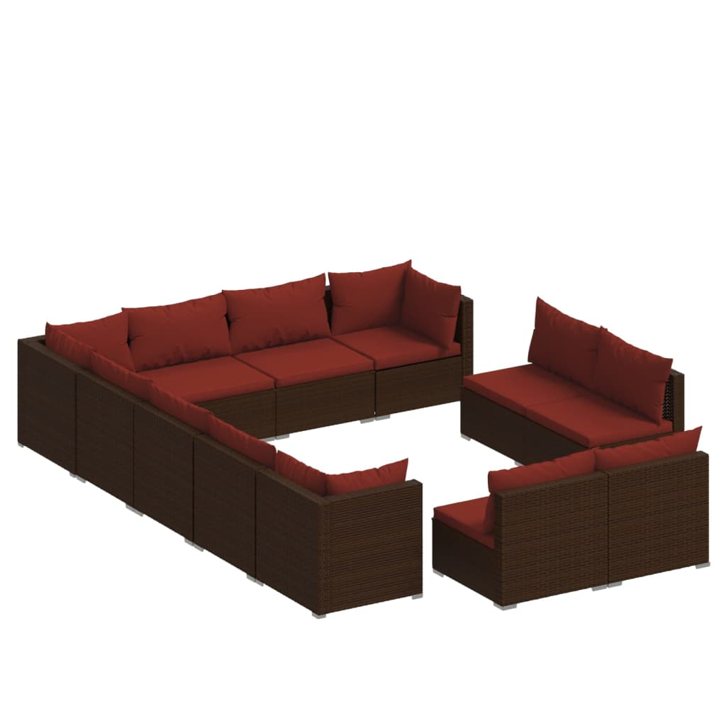 Set Divani da Giardino 12 pz con Cuscini in Polyrattan Marrone 3102843