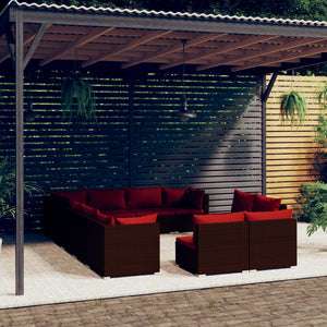Set Divani da Giardino 12 pz con Cuscini in Polyrattan Marrone 3102843