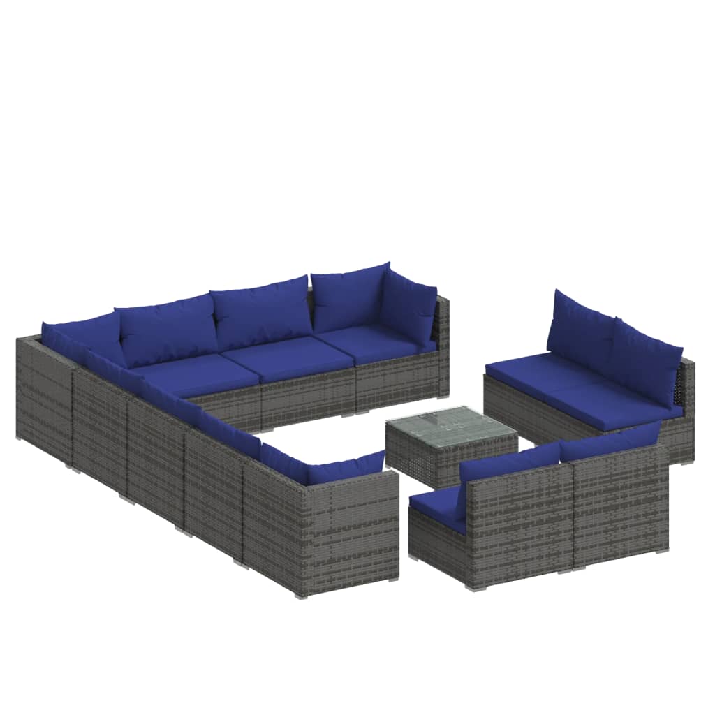 Set Divani da Giardino 13 pz con Cuscini in Polyrattan Grigio 3102854