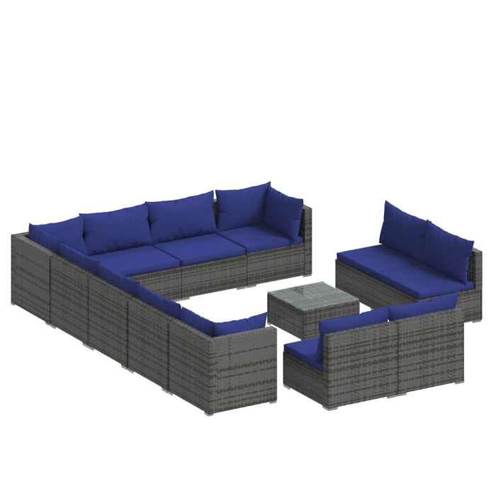 Set Divani da Giardino 13 pz con Cuscini in Polyrattan Grigio 3102854