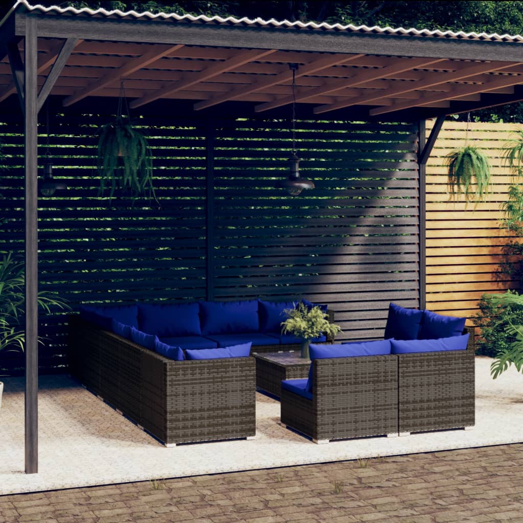 Set Divani da Giardino 13 pz con Cuscini in Polyrattan Grigio 3102854