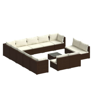 Set Divani da Giardino 14 pz con Cuscini in Polyrattan Marrone cod mxl 44664