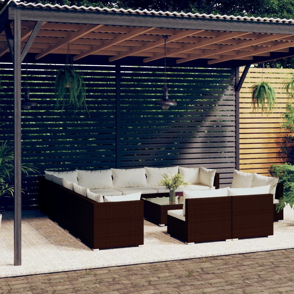 Set Divani da Giardino 14 pz con Cuscini in Polyrattan Marrone cod mxl 44664