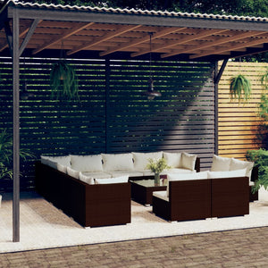 Set Divani da Giardino 14 pz con Cuscini in Polyrattan Marrone cod mxl 44664