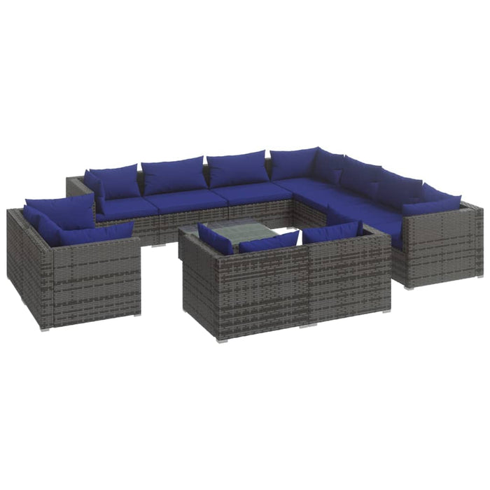 Set Divani da Giardino 12 pz con Cuscini in Polyrattan Grigio 3102886