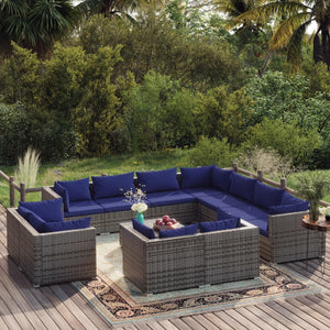 Set Divani da Giardino 12 pz con Cuscini in Polyrattan Grigio 3102886