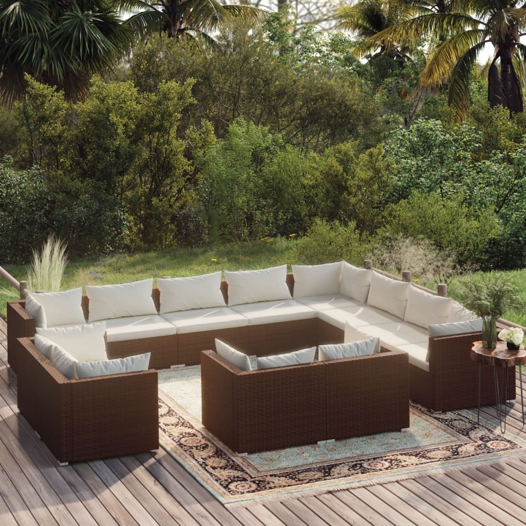 Set Divani da Giardino 12 pz con Cuscini in Polyrattan Marrone cod mxl 36182