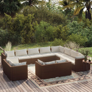 Set Divani da Giardino 12 pz con Cuscini in Polyrattan Marrone cod mxl 36182