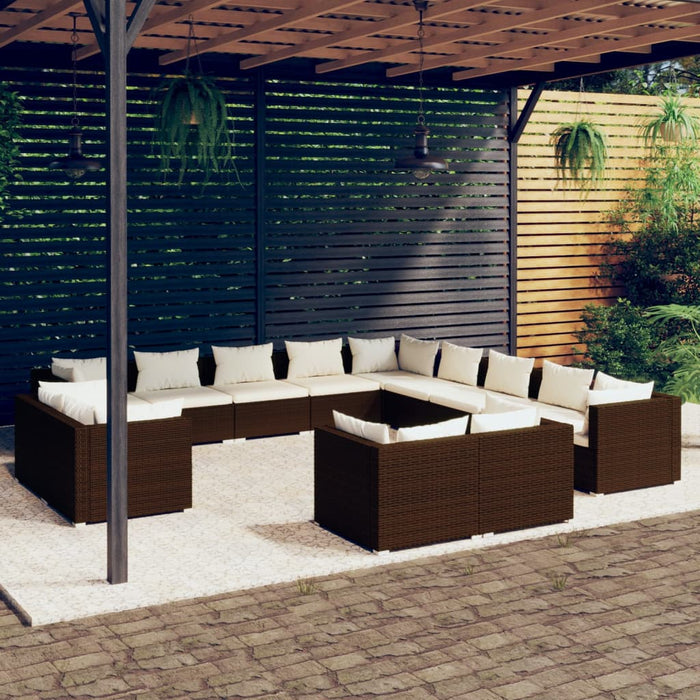 Set Divani da Giardino 13 pz con Cuscini in Polyrattan Marrone cod mxl 42458