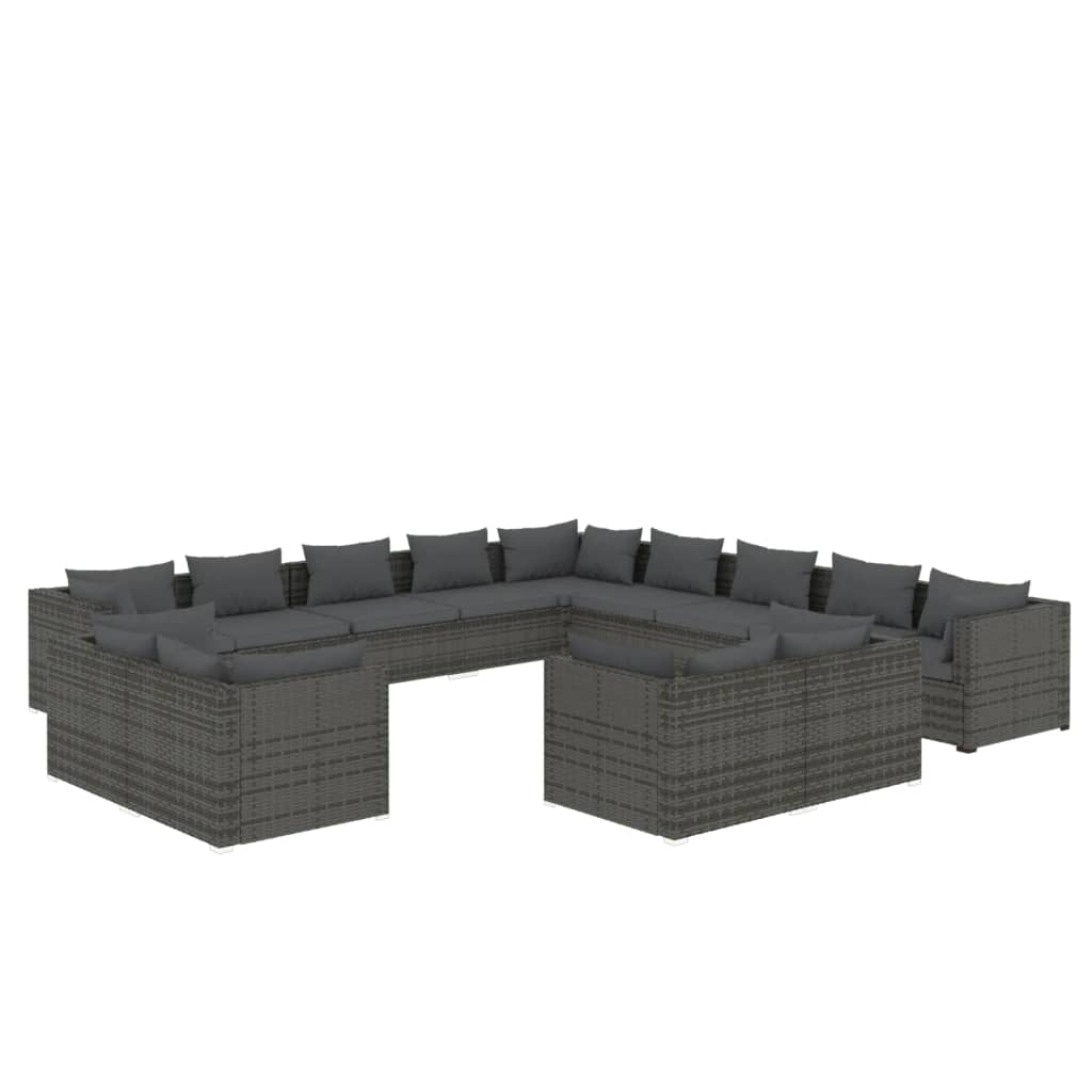 Set Divani da Giardino 13 pz con Cuscini in Polyrattan Grigio 3102909