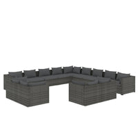 Set Divani da Giardino 13 pz con Cuscini in Polyrattan Grigio 3102909